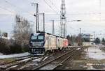 187 014 Captrain von Akiem S.A.S. und zwei weitere Loks sind im Bahnhof Großkorbetha abgestellt. Aufgenommen vom Bahnsteig. [4.2.2018 | 14:56 Uhr]