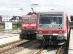 Hier links eine S2 nach Warnemnde und rechts ein RE6 nach Stettin. Diese Zge standen am 27.6.2009 in Gstrow.