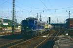 110 155 fährt mit Schnellzug aus Frankfurt in Hagen ein (Mai 1988)