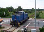 V 60.02 der PE Cargo bei der Einfahrt in den Bahnhof Hagenow Stadt am 21.06.2006
