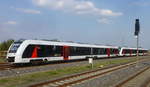 Abellio 1648 429/929 und 1648 445/945 fuhren, als RE4 nach Goslar, am 23.04.19 in den Bahnhof Halberstadt ein.