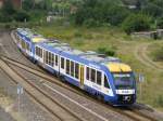 Doppeltraktion Lint 41 des Harz Elbe Express am 22.07.2014 bei der Einfahrt aus Magdeburg in Halberstadt