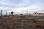 Blick auf das Gleisvorfeld der Westseite in Halle(Saale)Hbf während der Bauarbeiten im Rahmen der VDE 8.