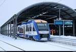 648 287-0 (VT 809 | Alstom Coradia LINT 41) von Transdev Sachsen-Anhalt (HarzElbeExpress) als HEX80418 (HEX 4) nach Goslar steht in seinem Startbahnhof Halle(Saale)Hbf abweichend auf Gleis 11 E-G.