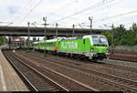 193 827-3 (Siemens Vectron) der Railpool GmbH, vermietet an die BahnTouristikExpress GmbH (BTEX), als FLX 1807 (FLX 20) von Hamburg-Altona nach Köln Hbf verlässt den Bahnhof Hamburg-Harburg abweichend auf Gleis 3.
[5.8.2019 | 17:08 Uhr]