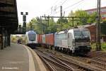 193 806-7 Railpool Vectron mit einem Containerzug am 07.05.2014 in Hamburg Harburg.