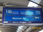 Zugzielanzeiger im Hamburger Hbf fr den ICE 589 nach Mnchen Hbf. 09.02.08.