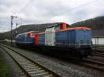 Am 01.11.2012 waren eine BR 212 und eine BR 215 der NBE-Rail im Horber Bahnhof unter den Ausfahrformsignalen zugange, um abgestellte Gterwagen im Gterbahnhof zu holen.