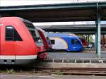 Vier Bahnnasen: ein 612er, ein Doppelstocksteuerwagen, ein 427er (Flirt) von cantus und ein Steuerwagen Wittenberge; Kassel Hauptbahnhof, 21.09.2008  