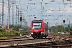 Nachschuss auf 640 006, als dieser am 18.06.2016 als RB 23 (Limburg (Lahn) - Andernach) am Rangierbahnhof von Koblenz Lützel in Richtung Weißenthurm fuhr.