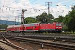 Mit einer RB 27  Rhein-Erft-Bahn  (Koblenz Hbf - Köln Hbf) fuhr am 18.06.2016 die Trierer 143 263 kurz nach dem Startbahnhof am Rangierbahnhof von Koblenz Lützel in Richutng rechter