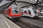 RB27 (RB12519)  Rhein-Erft-Bahn  von Rommerskirchen nach Koblenz Hauptbahnhof mit 143 009 trifft am 5.7.2017 im Kölner Hauptbahnhof auf IC2047 nach Dresden Hauptbahnhof mit 146 575-6.