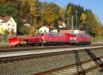 218 249-1 und 218 139-4 am 31. Oktober 2015 mit Schneepflügen im Bahnhof Kronach abgestellt.