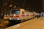 146 575-6 mit dem IC Zug im Hauptbahnhof von Leipzig.