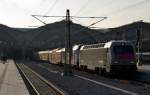 Am Ende des von 03 1010 geführten Sonderzuges hingen der Eurosprinter und der Eurorunner des Prüfcenter Wildberg-Wildenrath. Am 06.12.14 warten beide Maschinen darauf ihre Wagen in das Vorfeld des Leipziger Hbf zu ziehen.