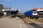 223 001-9 nach ihrer Fahrt im Bahnhof Lindau. 24.2.18