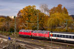 218 452-1 und 418-2 am Eurocity EC 195 in Lindau. 30.10.20