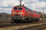 218 326-7 mit ihrer Schwester beim Rangieren auf dem Bahndamm Lindau.