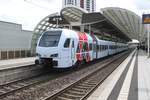 Am 23.05.2017 verlässt ein Süwex Flirt den Bahnhof Ludwigshafen Mitte in Richtung Mannheim.