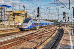 310 023-1 fährt als TGV 9560 (Frankfurt (Main) Hbf - Straßbourg - Paris Est) aus dem Mannheimer Hbf aus.