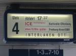 Anzeige an Gleis 4 in Mannheim Hbf.

ICE nach Interlaken Ost ist etwa 15.Minuten spter.