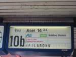 Wo liegt eigentlich HFILARONN, dieser RE sollte eigentlich nach Heilbronn fahren. 18.06.2005 Mannheim Hbf Gleis 10B