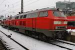 218 430-7 und 218 423-2 rangieren am 7.1.2019 aus dem Münchener Hauptbahnhof. 