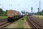 Nachschuss auf den sehr interessant bestückten gemischten Gz mit 187 ??? DB, der Naumburg(Saale)Hbf auf Gleis 3 Richtung Großkorbetha verlässt.
[16.6.2018 | 7:55 Uhr]