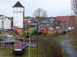 Blick ins ehemalige Bw Nordhausen. Unten links die ehemalige 202 299. Sonst 11x V60 Ost. Rechts hinter der orangenen steht noch die ehemalie 201 028 die älteste DDR V100 die noch original existiert.