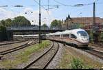 403 502 (Tz 302  Hansestadt Lübeck ) und 403 508 (Tz 308  Murnau am Staffelsee ) als ICE 108 (Linie 43) von Basel SBB (CH) nach Köln Hbf erreichen überpünktlich den Bahnhof