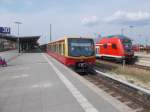 Täglicher Ablauf in Oranienburg:RE hält,S-Bahn wartet auf Anschluß.Aufgenommen am 11.April 2015.