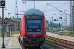 RE 3 nach Elsterwerda ist wegen Bauarbeiten nach Gleis 1 in Pasewalk gefahren und  fährt einäugig (bzw.