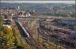 Überblick -     Der Bahnhof Plochingen vom Neckartalhang aus gesehen.