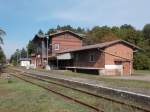 Das Bahnhofsgebäude von Putlitz am 28.September 2014.