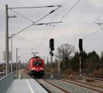Am 27.02.12 gegen 14:33 Uhr luft  182 023 - 2 am  sdlichen Interimsbahnsteig in Radebeul West mit einem  Zug der Linie S 1 nach Schna  ein.