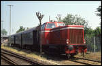 Mak OL 1 der WKB stand als Personenzug am 8.6.1992 anläßlich eines Aktionstages der örtlichen Museumsbahn im Bahnhof Rahden.