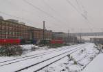 Die verschneiten Gleisanlagen in Rsselsheim Opelwerke; 20.12.2011