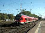 Der Flirt  Hansestadt Stralsund  nach Rostock bei der Einfahrt in den Stralsunder Hbf.