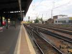 Eine Weichenverbindung am Bahnsteig 13 in Trier Hbf. So kann der Bahnsteig in die Bereiche Nord und Sd aufgeteilt gleichzeitig fr 2 Zge genutzt werden; 10.07.2012