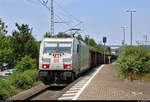 Schüttgutzug mit 185 389-4 DB  Audi Logistik – CO2-frei auf der Schiene mit DB Schenker  durchfährt den Bahnhof Vaihingen(Enz) auf Gleis 1 Richtung Bietigheim-Bissingen.
[26.7.2019 | 13:12 Uhr]