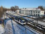 Nach Magdeburg bereitgestellt im Bahnhof von Vienenburg am 13.03.2013 ein Lint des Harz Elbe Express