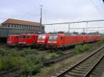 Montag morgens noch geparkt,140 646-1,Railion 155 081-3,
Railion 185 309-2 ,145 018-8 , Railion 145 049-3 , 145 050-1 in
Wanne Eickel Hbf.,Lokpark.(15.09.2008)