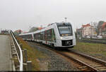 Der erst vor wenigen Tagen auf den Namen  Bodetal  getaufte 1648 443-7 (Alstom Coradia LINT 41) verlässt mit einem weiteren Vertreter seiner Bauart den Hauptbahnhof Wernigerode.