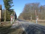 Der Bahnübergang in Buchenhorst(Strecke Rostock-Stralsund) am 12.März 2014.