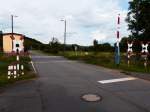 Bahnübergang an der Südharzbahn zwischen Niedersachswerfen und Woffleben noch abgesichert mit DDR-Halbschranken 18.08.2014