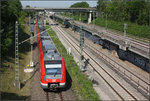 Fast kreuzungsfreie Streckenverzweigung -    Zwischen Fellbach und Waiblingen verzweigen sich die Rems- und die Murrbahn.