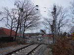 Zwei Abspannmasten am Streckenende in Binz am 20.Januar 2019.