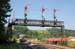 Signalbrcke mit Formsignalen in Rowein