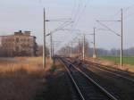 Die Gleiswechselstelle in Miltzow an der Ein-und Ausfahrt Richtung Stralsund am 08.Dezember 2015.Aufnahme vom Bahnsteigende.