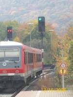 Ausfahrtssignal des Bahnhofs Kirn/Nahe in Stellung Hp1.Grade bei der Ausfahrt die BR 628(RB 23316 nach Trkismhle).